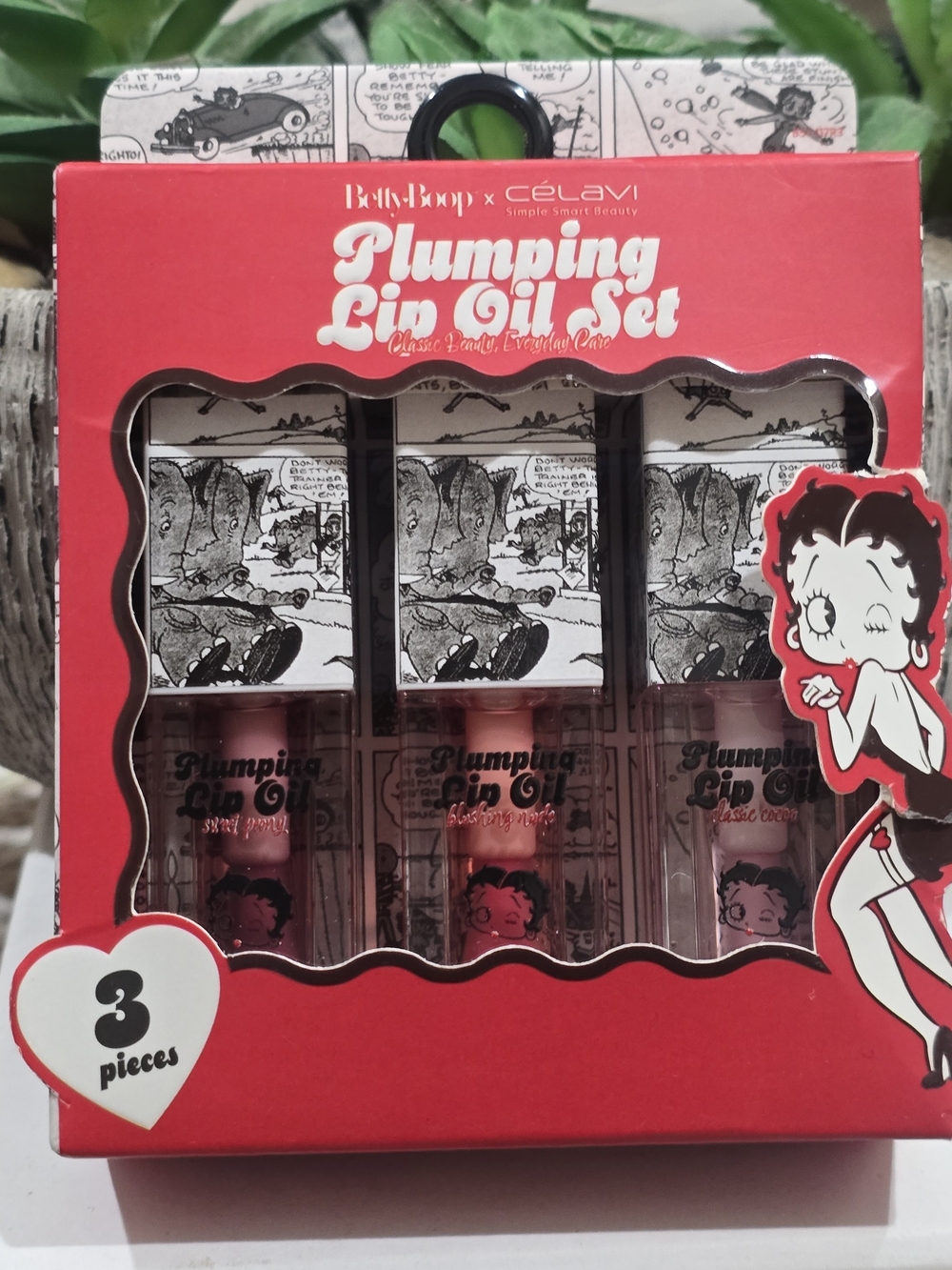 Betty Boop X Celavi Plumping Lip Oil Set - Pink (3 Piece) NIB